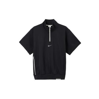 Buchstaben-Logo-Print Half-Zip Lockerer Sport Stehkragen Pullover Kurzarm T-Shirt Herren Tops Schwarz FB7053-010