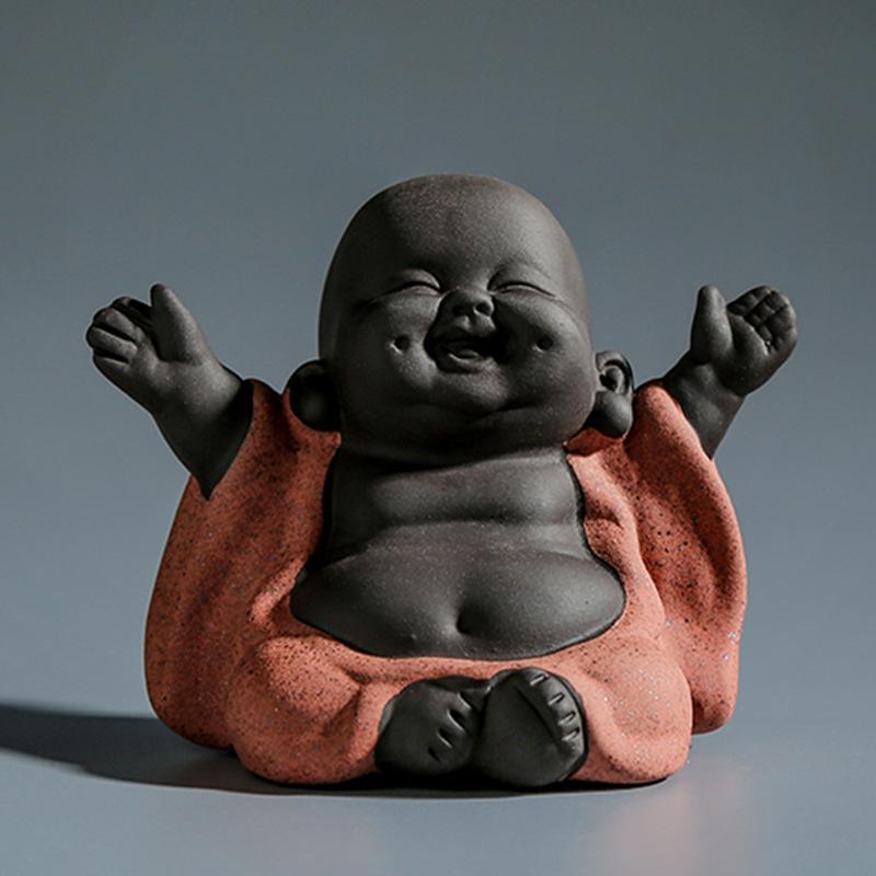 Little Monk Purple Clay Tea Pets,Maitreya Laughing Buddha Ornament,Handmade Boutique Tea Accessories Set,Creative Tea Pet Yixing