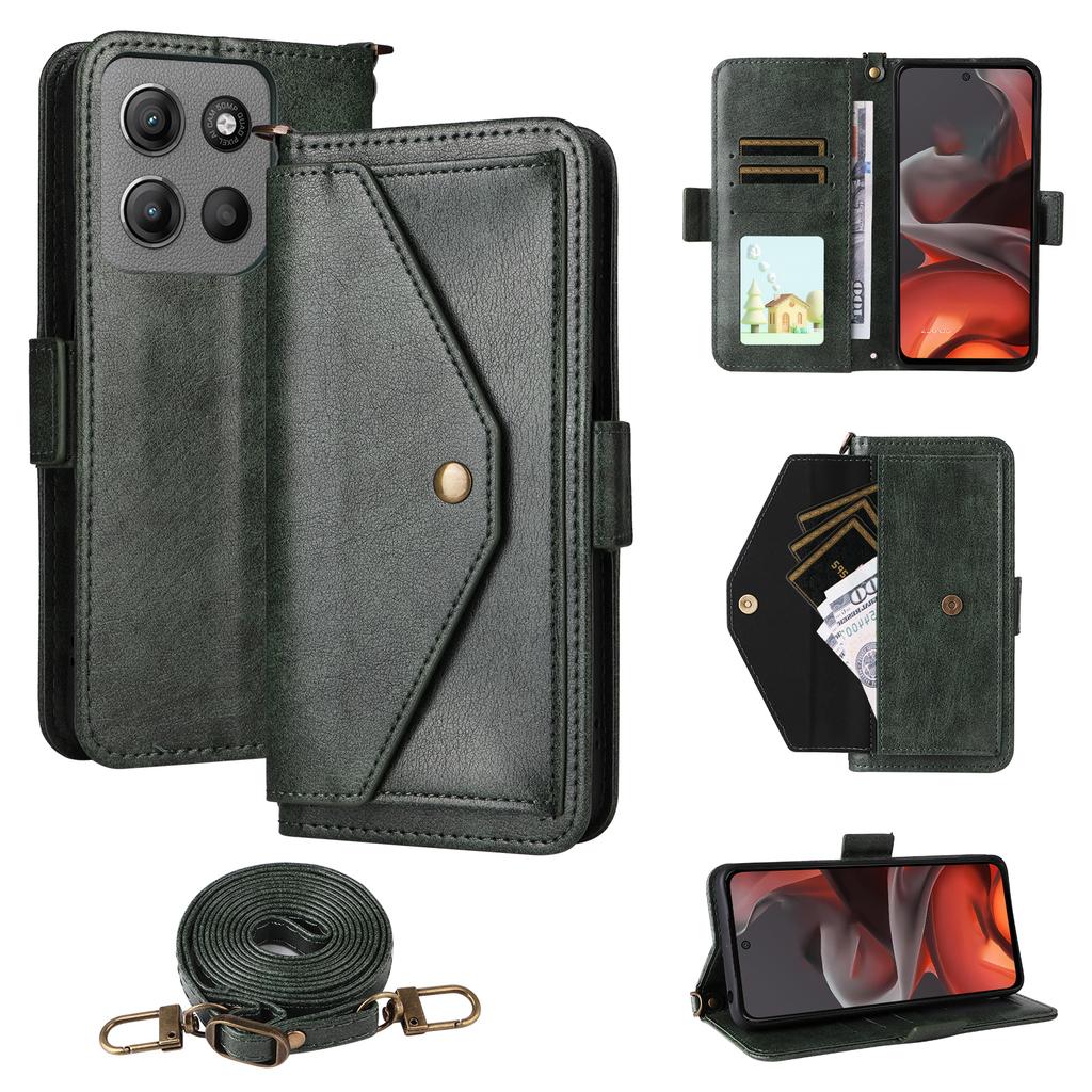 For Motorola Moto G15 Power 4G/G15 4G Leather Case Magnetic Closure Wallet Stand Phone Cover with Crossbody Strap