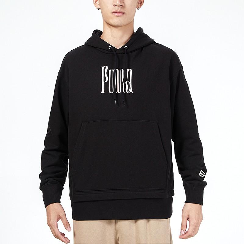Puma Logo Print Hooded Pullover Sweatshirt Men Tops Black 533038-01