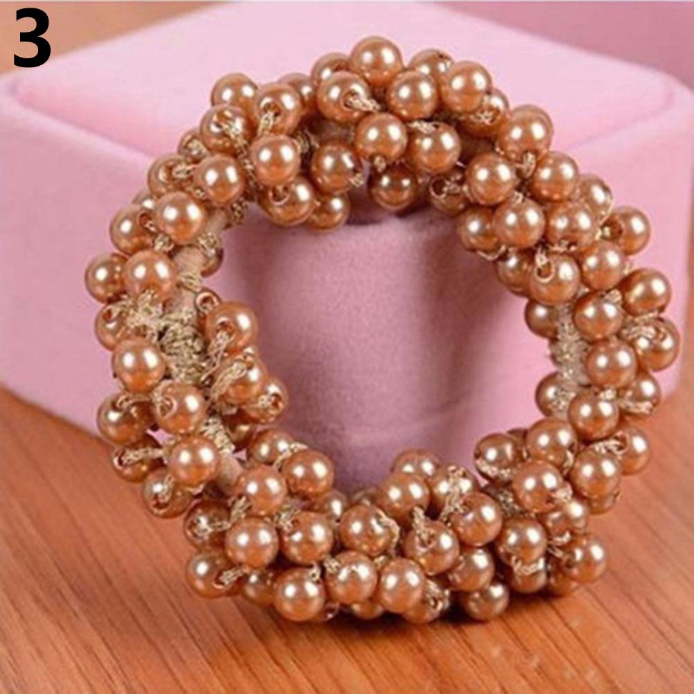 Dammode rep Scrunchie hästsvanshållare Faux Pearl Beads Elastiskt hårband