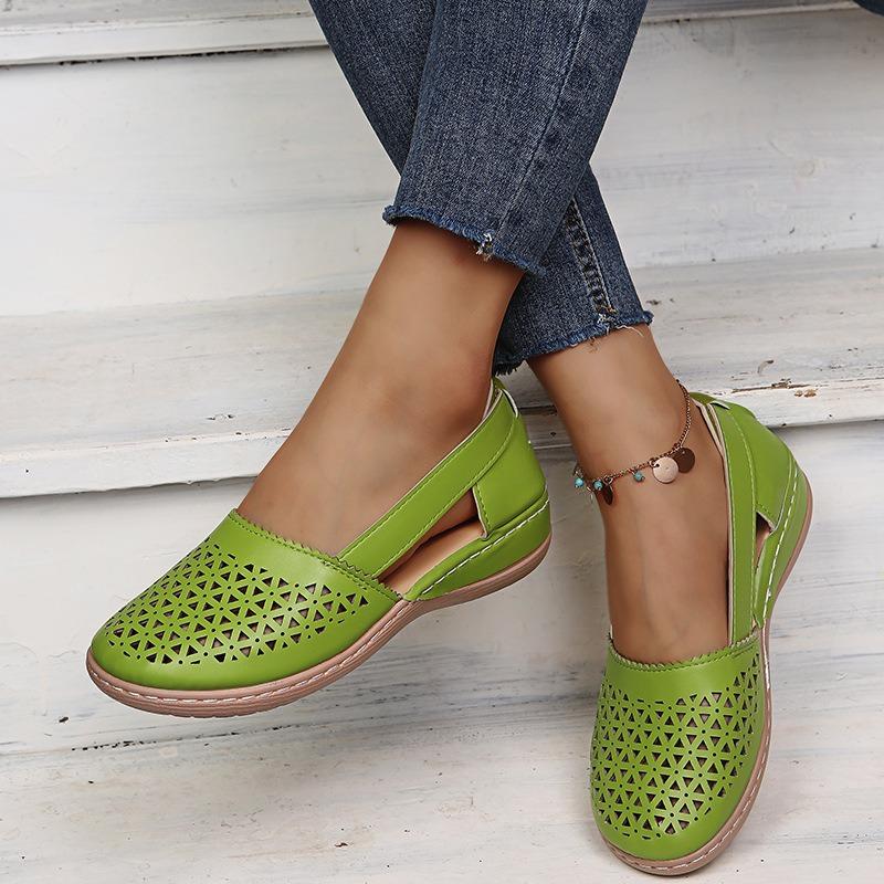 Summer Large Size Casual Sandals Women's Wedge Heel Hollow Solid Color Single Shoes Low Heel Sandals Women