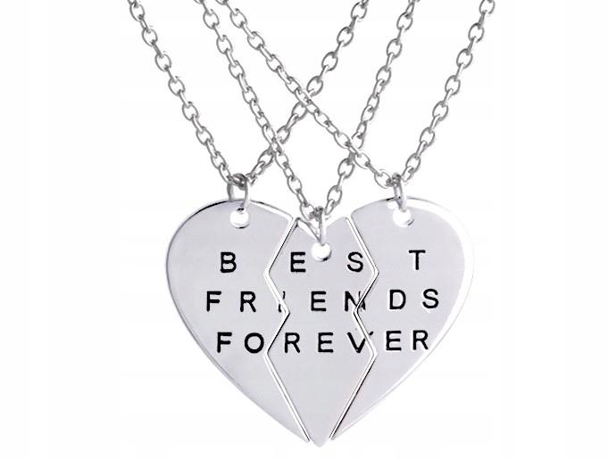 Naszyjnik Przyjaźni Serce Best Friends Damski 3W1 Zestaw Srebrny Forever