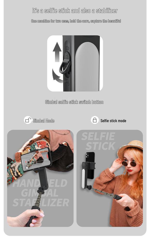 Handheld Bluetooth Selfie Stick with Beauty Fill Light & Anti-Shake VLOG Gimbal