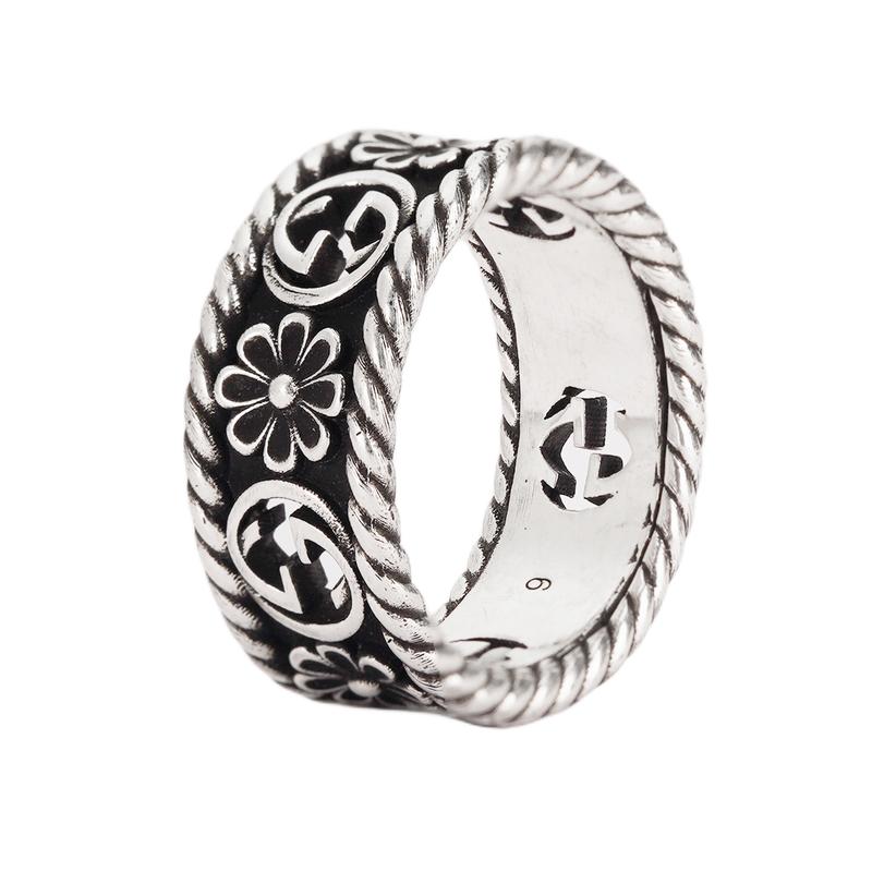 Gucci ring Double G Series Interlocking Double G letter Logo, retro, frosted, 925 Silver 09 серебряный