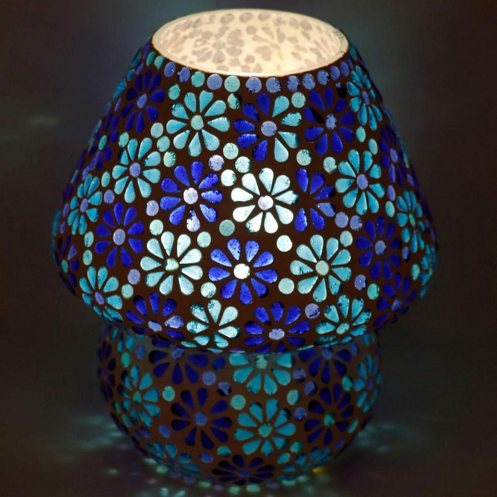 Handcrafted Blue and Indigo Beads Decorative Glass Table Lamp - Unique Home Décor Lighting (Pack of 1)