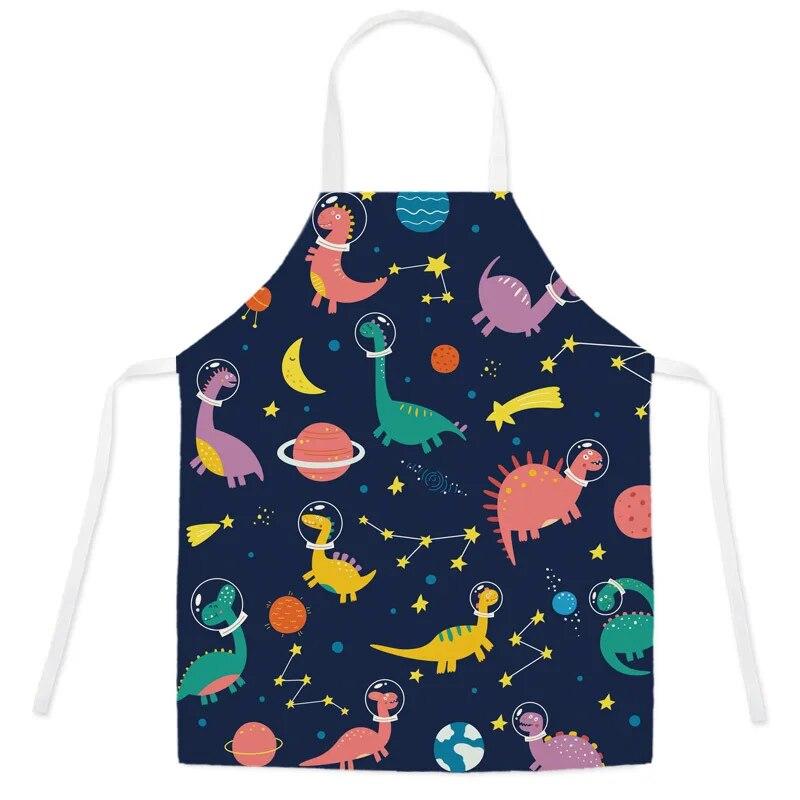 Cute Cartoon Dinosaur Apron Children's Kitchen Cooking Linen Apron Adult Children Bib Apron Cleaning Apron 47X38CM 68X55CM