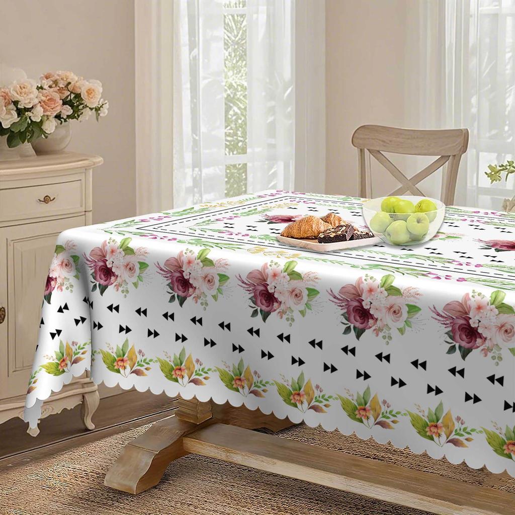 Flower And Bird Tablecloth, Pastoral Round Tablecloth, Flower And Bird Element Tablecloth, Dining Table Decorative Cloth, Green Leaf Flower