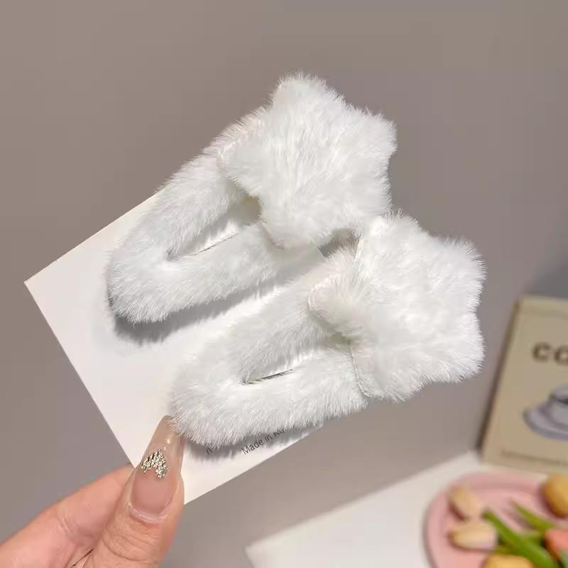 2Pcs Sweet Girls Plush Star Hairpins 2023 Children Kids Fluffy Star Hair Clip Barrettes BB Clip Side Bang Clips Hair Accessories