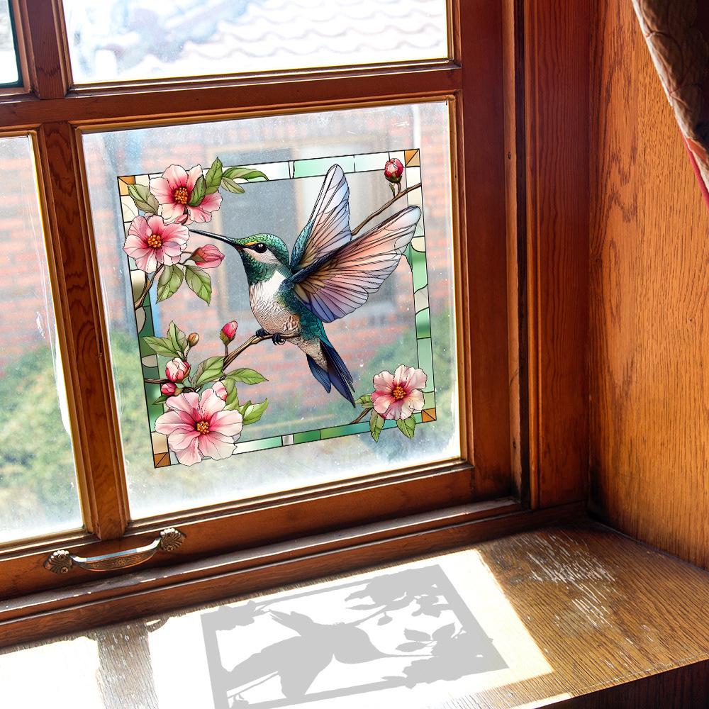 Kreatywne Ramki na Zdjęcia Kwiat i Ptak Szklane Okna Upiększanie i Dekoracja Domu, Naklejki Okienne na Elektryczność Statyczną