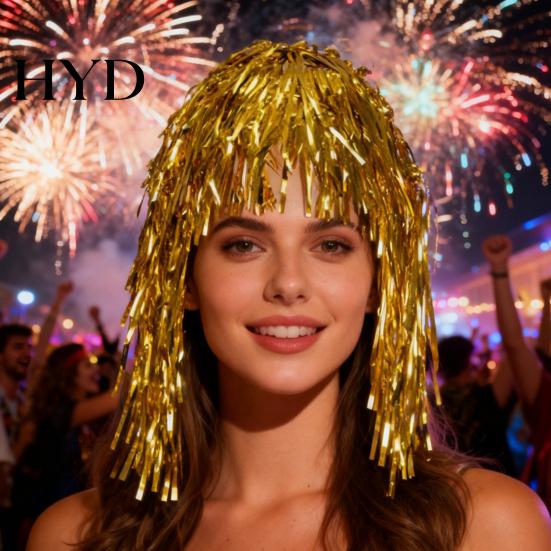 PET Glossy Ribbon Wig Colorful Foil Tinsel Wigs Metallic Fancy Party Shiny Cosplay Costume Photo Booth Prop for Adults Women Reflective Hair