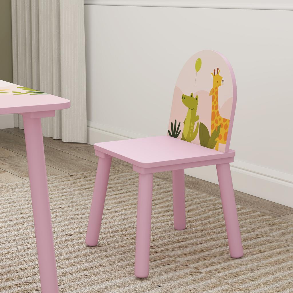 Children's Table with Chair, Wooden Table, 2 Chairs, Pink