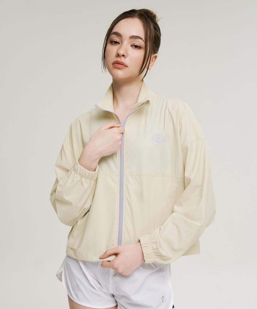 Leijibi Cool Touch Airlight Crop Loose Fit Women'S Zip-Up Rash Guard Cream Beige