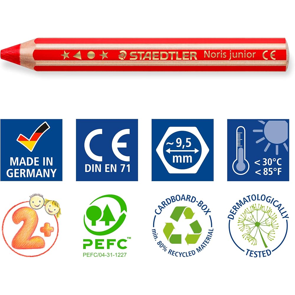 Staedtler Colored Pencils, Blue, 6 Pcs, Norris Junior Watercolor Pencils, Thick Shaft, 140-3*6