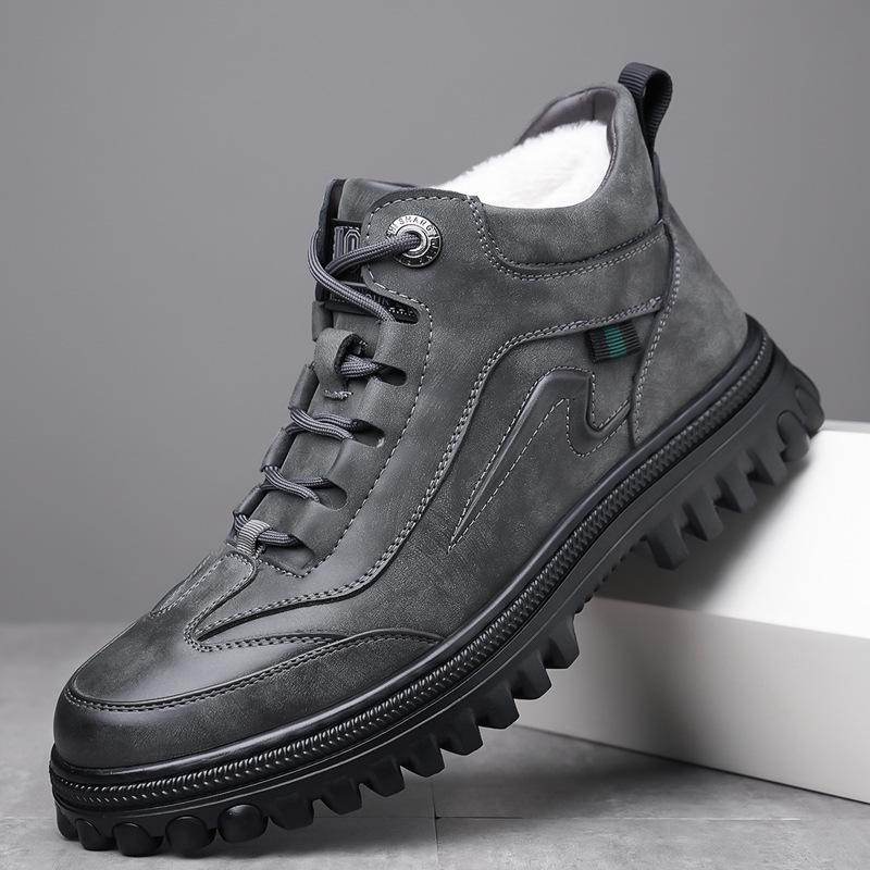 

Мужские высокие кожаные зимние ботинки: Теплая, нескользящая, износостойкая модель Martin для модной зимней одежды. 38 серый