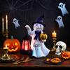 Solar Ghost Statue Resin Ghost Figurine with Solar Powered Lantern Lighted Ghost Sculpture for Halloween Indoor Garden Patio Porch Decor