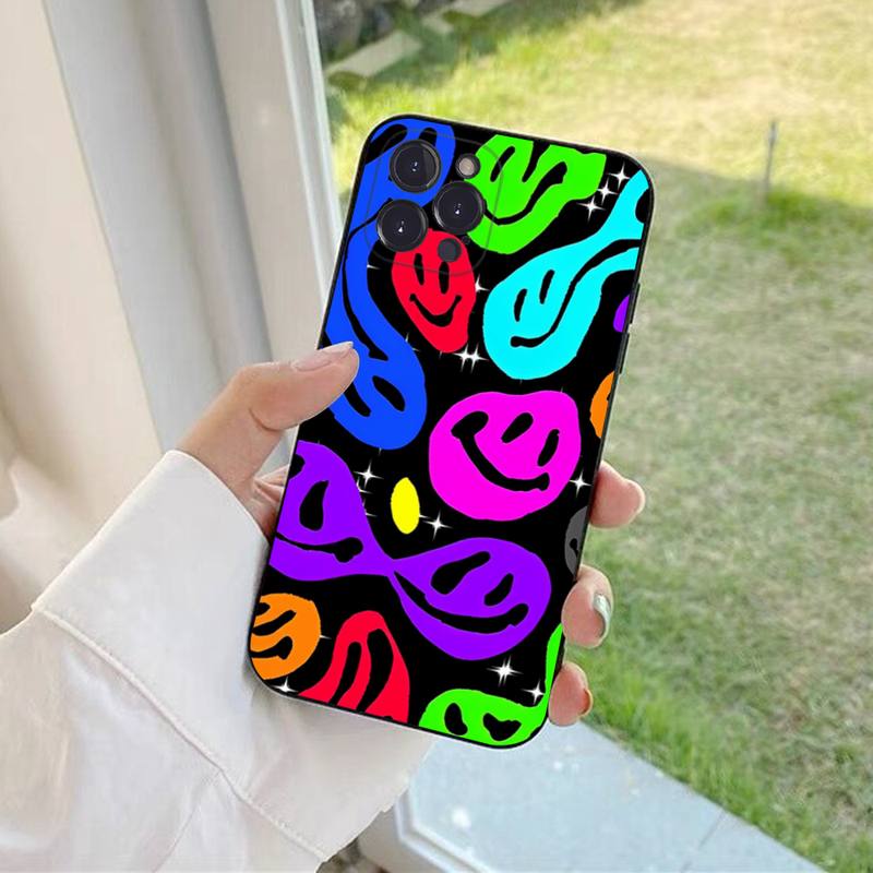 YNDFCNB כיסוי טלפון מצחיק וטריפי של פרצוף סמיילי לאייפון 6 7 8 פלוס 11 12 13 14 פרו SE 2020 מקס מיני X XS XR כיסוי אחורי Funda