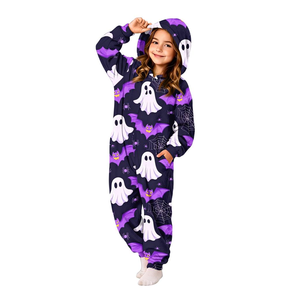 Kids' Polka Dot Flannel Pajama Jumpsuit for Loungewear Sleepwear