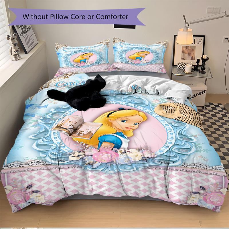 Alice Wonderland Theme Print 3Pcs Bedding Setduvet Cover With 2 Bedropillowcase Home Birthday Gift