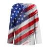 Women's Fashion Long Sleeve Top with Side Split Hem and Round Neckline Featuring Independence Day Print Suitable for Casual Wear