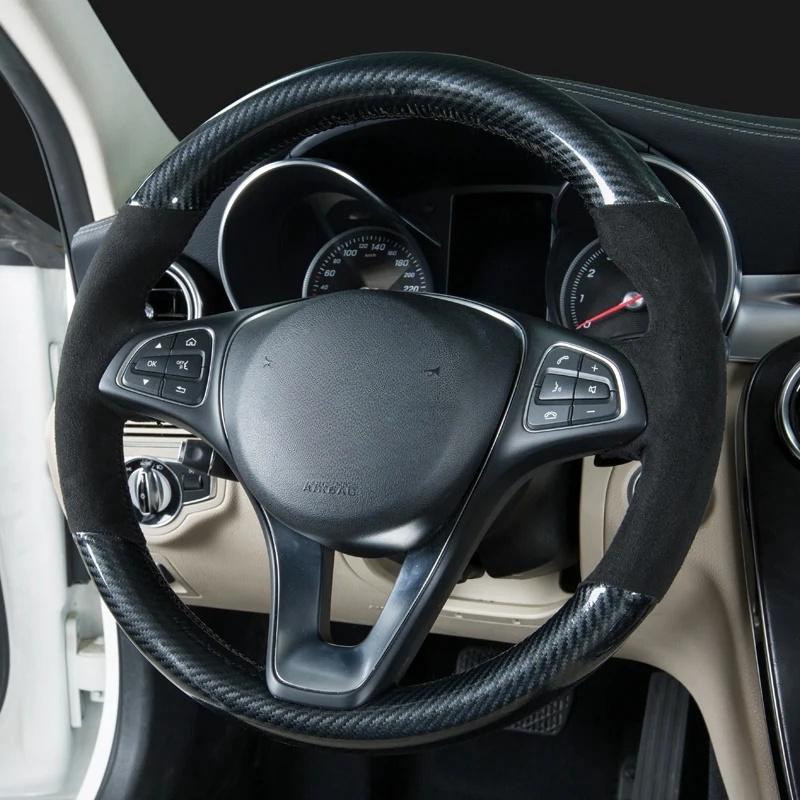 

For Mercedes-Benz Vito III ( W447 ) 2015- Braid DIY Black Leather Carbon Fiber Car Steering Wheel Cover Red Thread