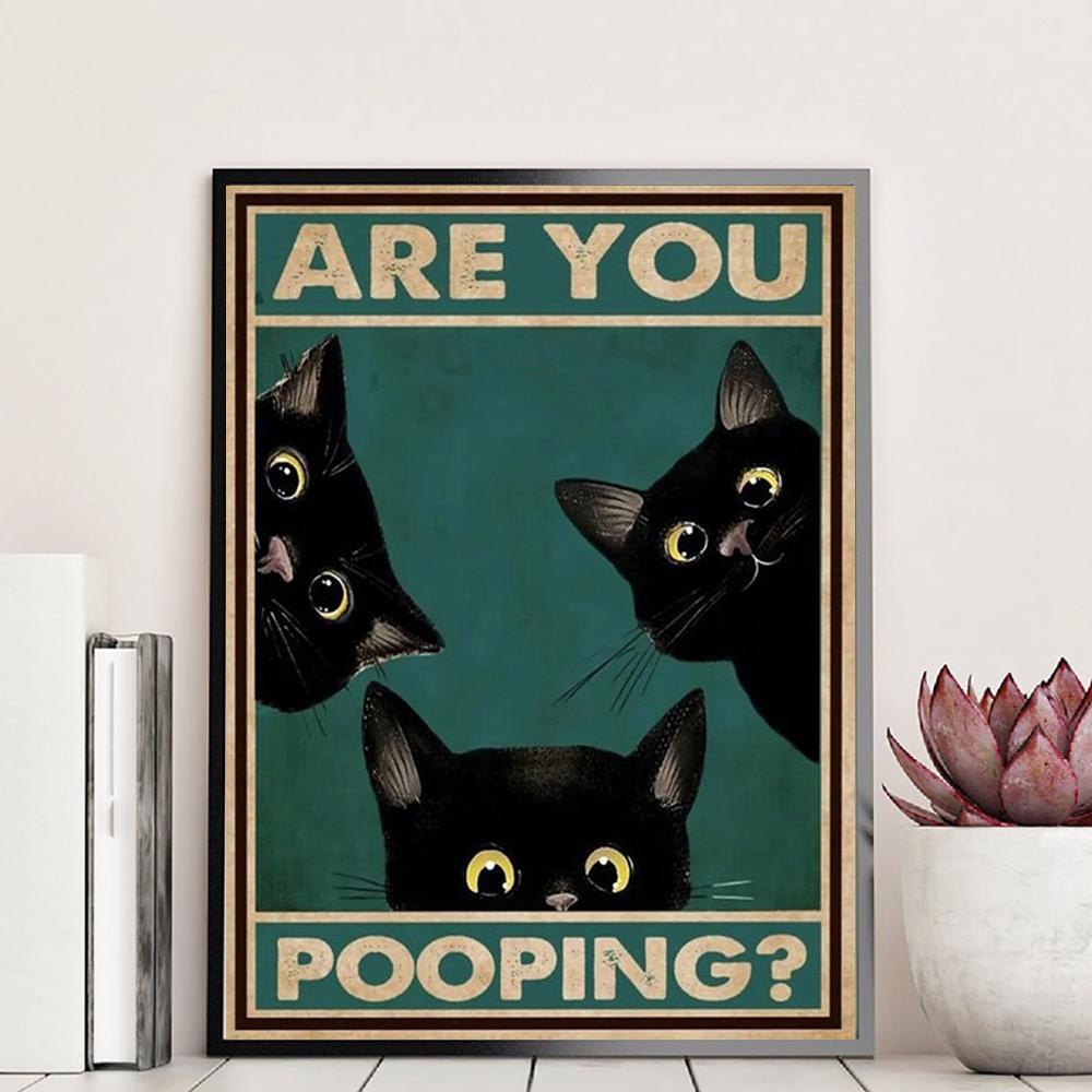 Are You Pooping Poster Black Cat Vintage Prints Cat Lover Funny Bathroom Toilet Decor Canvas Painting Wall Pictures