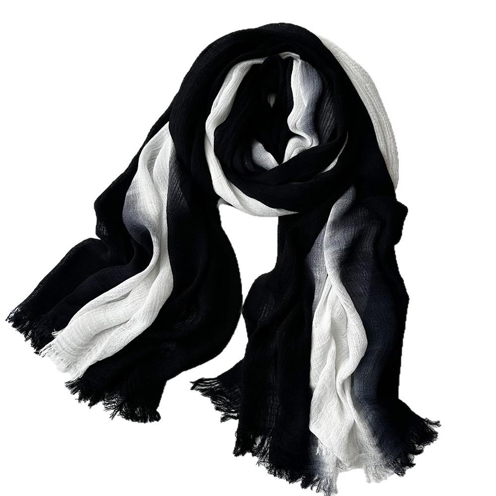 Personalized Hand-painted Cotton Scarf Women's Short Beard Gradual Change Color Travel Shawl Yunnan Dali Blue and White Tie-dyed Silk Scarf