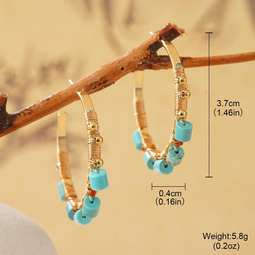 Retro new Chinese natural stone beaded earrings collection handmade design national style oil painting temperament earrings