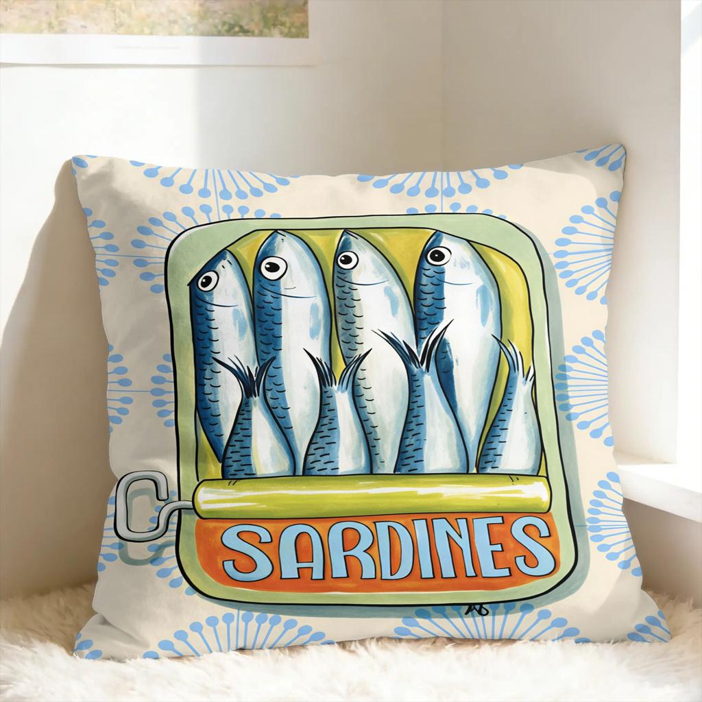 Flat Coastal Seafood Themed Pillow Cover Custom Cushion Cover Retro Trendy Pillow Case For Sofa Home Decor