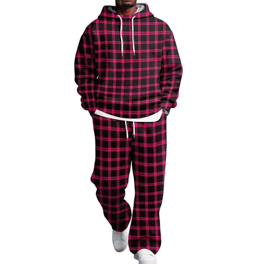 Completo da uomo con felpa con cappuccio a strati e pantaloni della tuta con elastico in vita, Outfit casual a due pezzi
