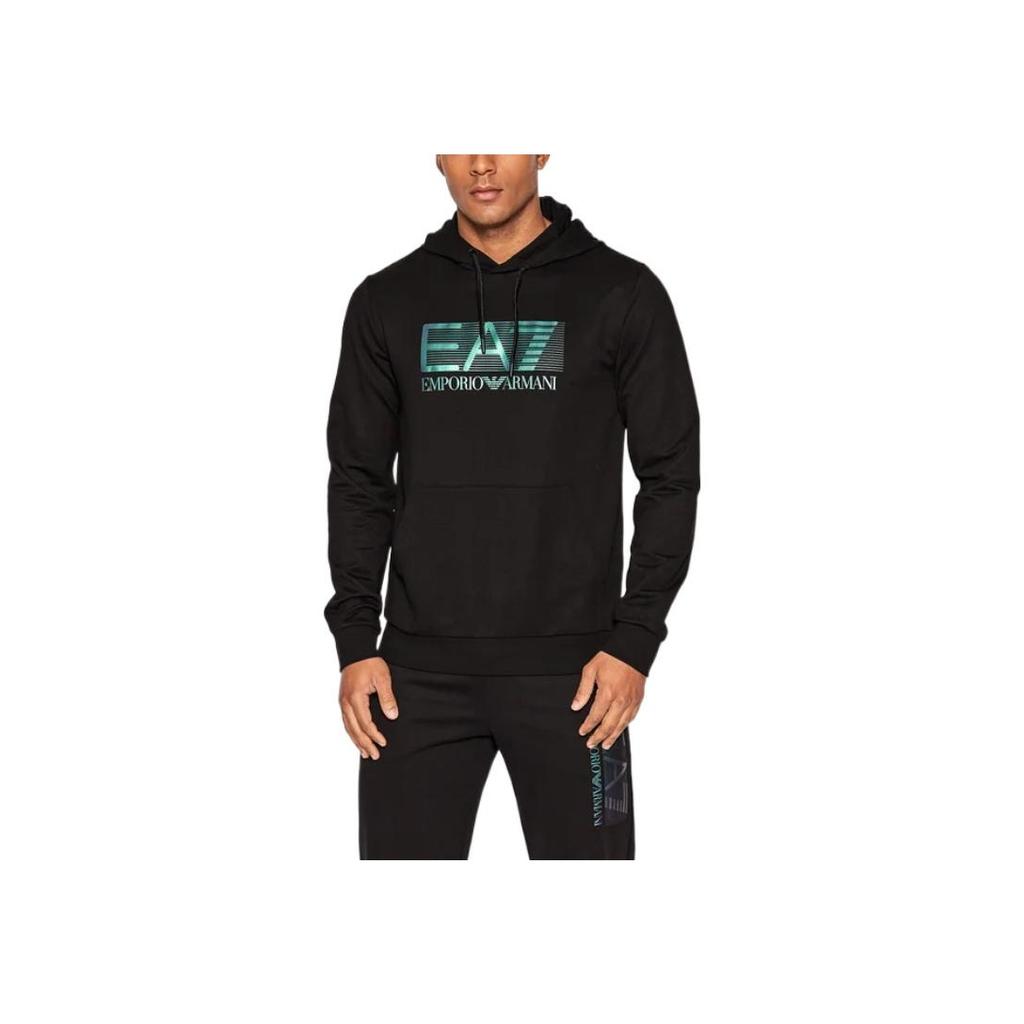 Emporio Armani Ss22 Ea7 Series Letter Logo Printed Hooded Long Sleeve Sweatshirt Men Sweatshirt Black 6LPM62-PJ05Z-1200