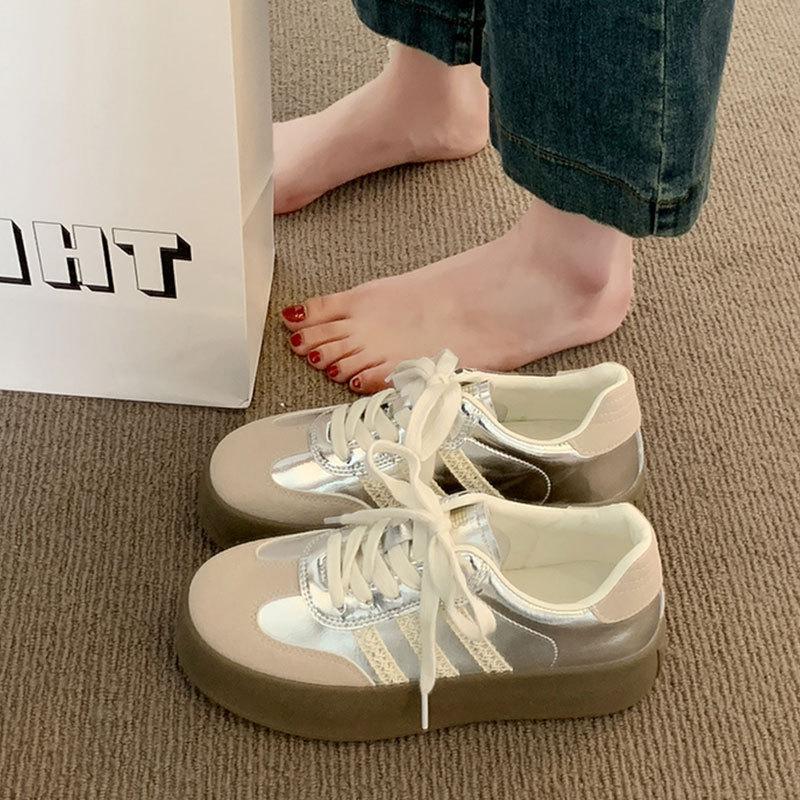 Silver lace German training shoes platform inner height increase women's shoes spring and autumn new casual board shoes Forrest Gump shoes