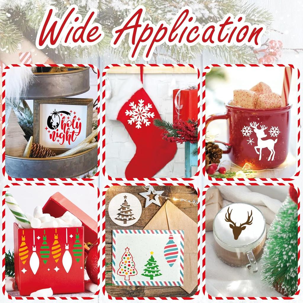 60pcs Christmas Stencils for Painting on Wood 3 Inch Small Nativity Ornament Reusable Holiday Xmas Drawing Stencil Templates for Wood DIY Crafts Card