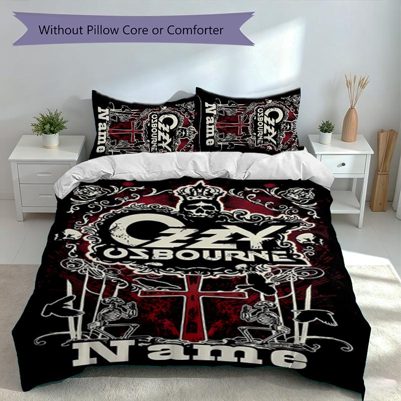3pcs Custom Name Rock Ozzy Osbourne Bedding Set,Includes 1 Duvet Cover and 2 Pillowcases,All-season Bedroom Decor