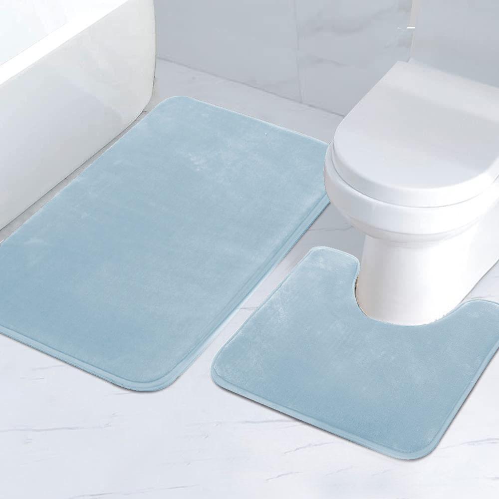 

2шт полосатый впитывающий нескользящий губчатый коврик для ванной комнаты, комплект из двух частей, можно мыть, украшение для дома Two-piece set небесно-голубой