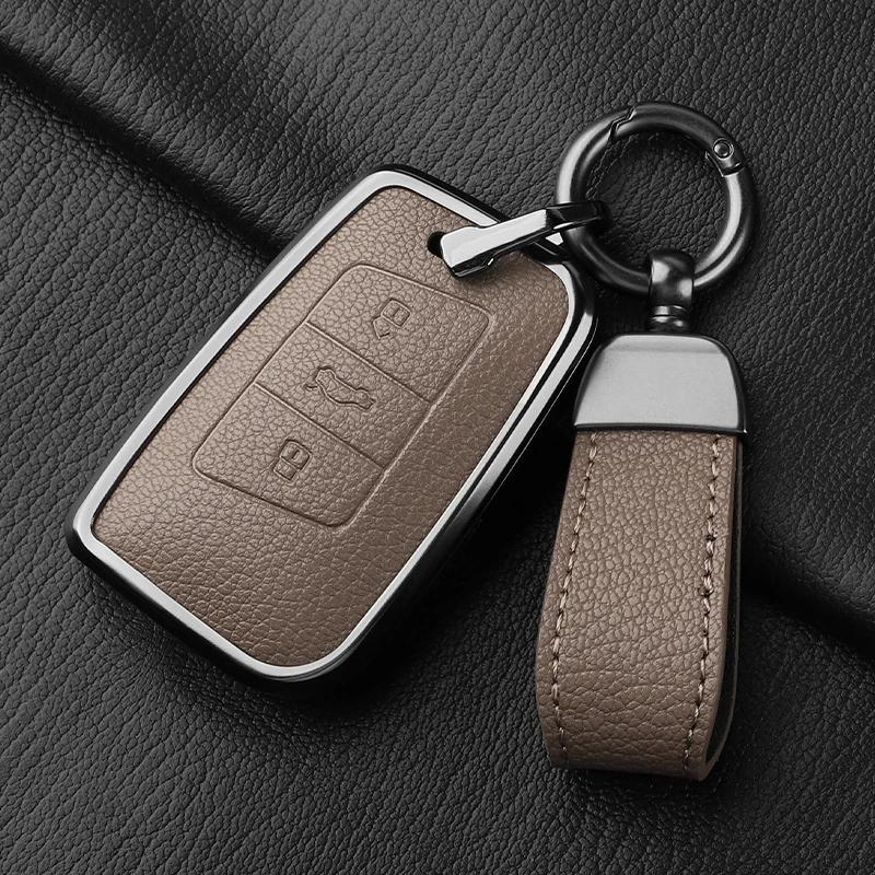 Metal And Leather Car Key Case Cover For Vw Volkswagen Passat B8 Cc Arteon Magotan Gte Skoda Fabia Superb A7 Kodiaq