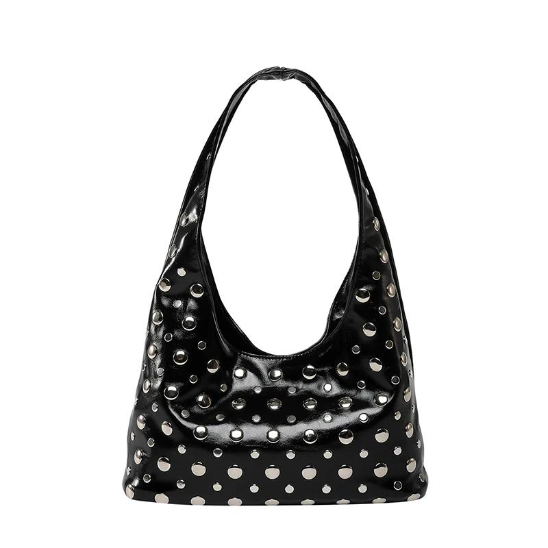 Fashion Glossy PU Rivets Unique Design Sweet Tote Bags Personality Popularity Commute Sense of Luxury Shoulder Bags for Women