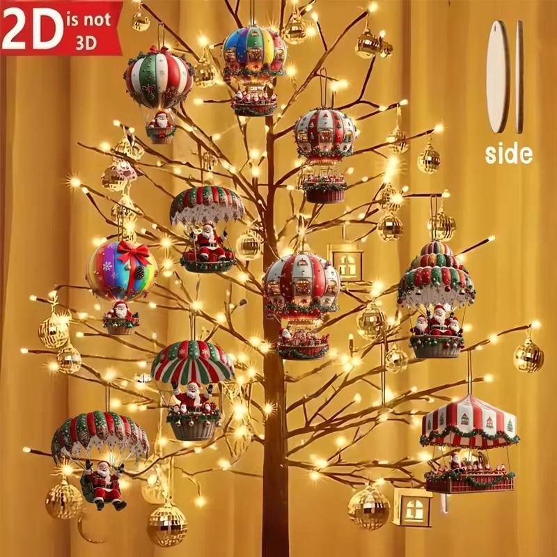 2D Weihnachtsmann Fallschirm Weihnachtsbaumschmuck Neujahrsparty Dekoration 2025 Weihnachten Innen Außen Heimdeko DIY Geschenke