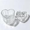 Clear Glass Heart Shaped Jewelry Storage Box Bow Knot Lid Ribbed Texture For Vanity Table Storing Earrings Rings