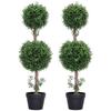 Set of 2 Artificial Plants, Artificial Boxwood Plants, UV-Protected, with Pot, Green
