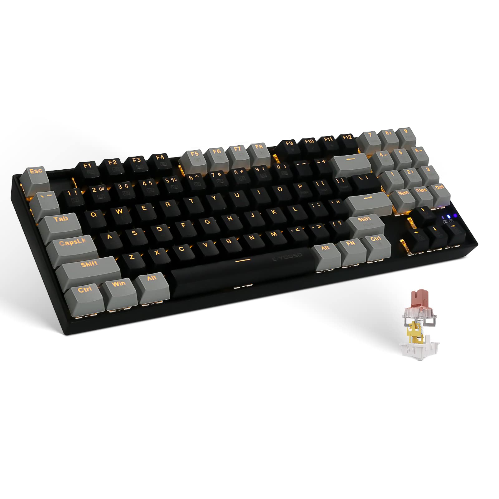 

mechanical gaming keyboard 89 red blue brown USB wired yellow LED keyboard compatible with with number pad brown e-element keys, axis, axis, axis,