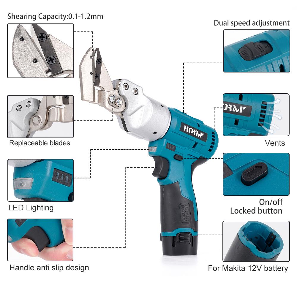 Brushless Cordless Iron Scissors Portable Metal Cutting Power Tool With Light Handheld Shear Sheet Cutter For Makita 10.8V Batte