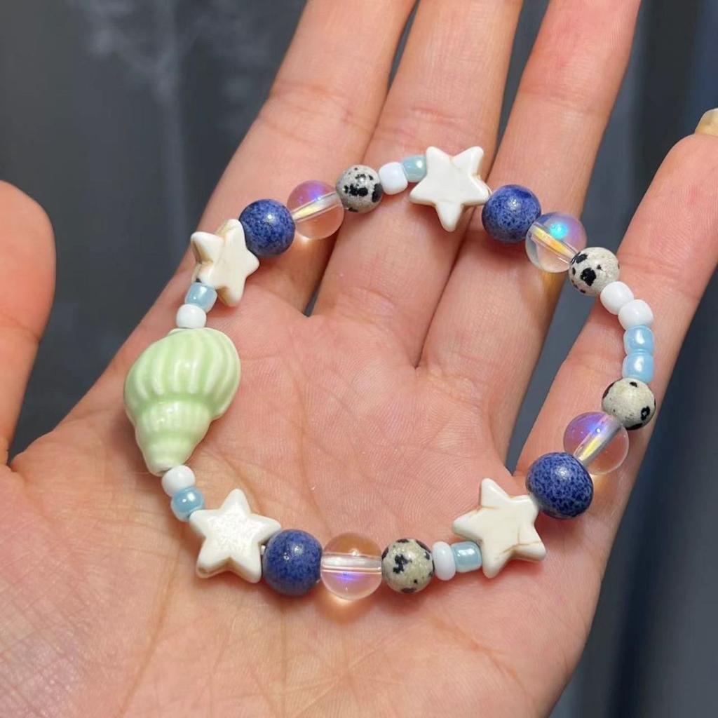 Bohemian Conch Starfish Shells Ceramics Beaded Bracelets for Women Girls Shell Beaded Beach Bangles Jewelry Gift Adjustable