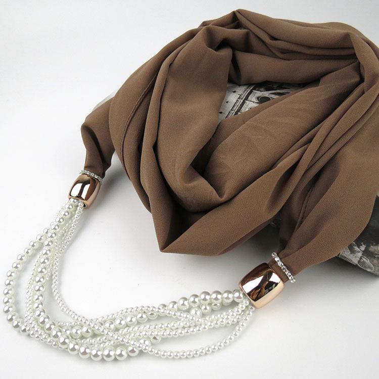 Chiffon Scarf with Pearl Tassel Decor Women's Fashion Lightweight Wrap Shawl