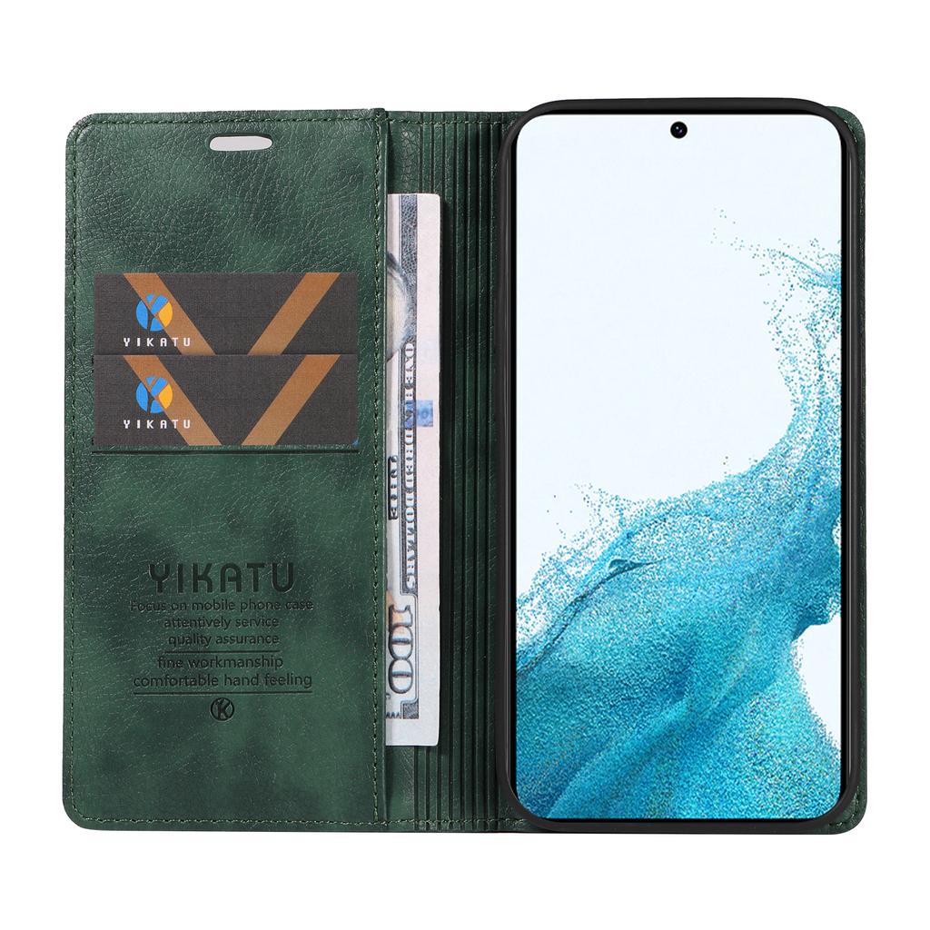 YIKATU YK-006 For Samsung Galaxy S22 5G Magnetic Case Litchi Texture Leather Flip Stand Phone Shell