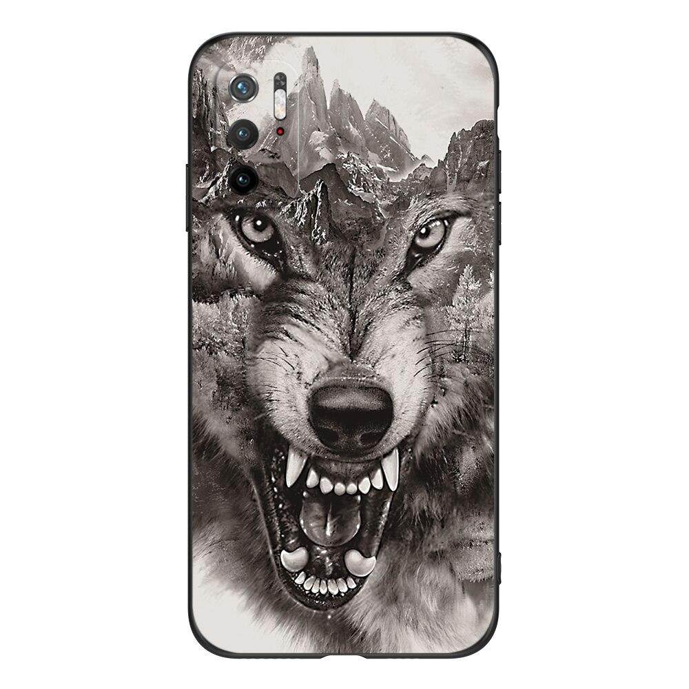 For Poco M3 Pro 5G Case 6.5" Xiaomi Redmi Note 10 5G Phone Back Cover Bumper POCOPHONE Black Tpu Case Lion Wolf Tiger Dragon