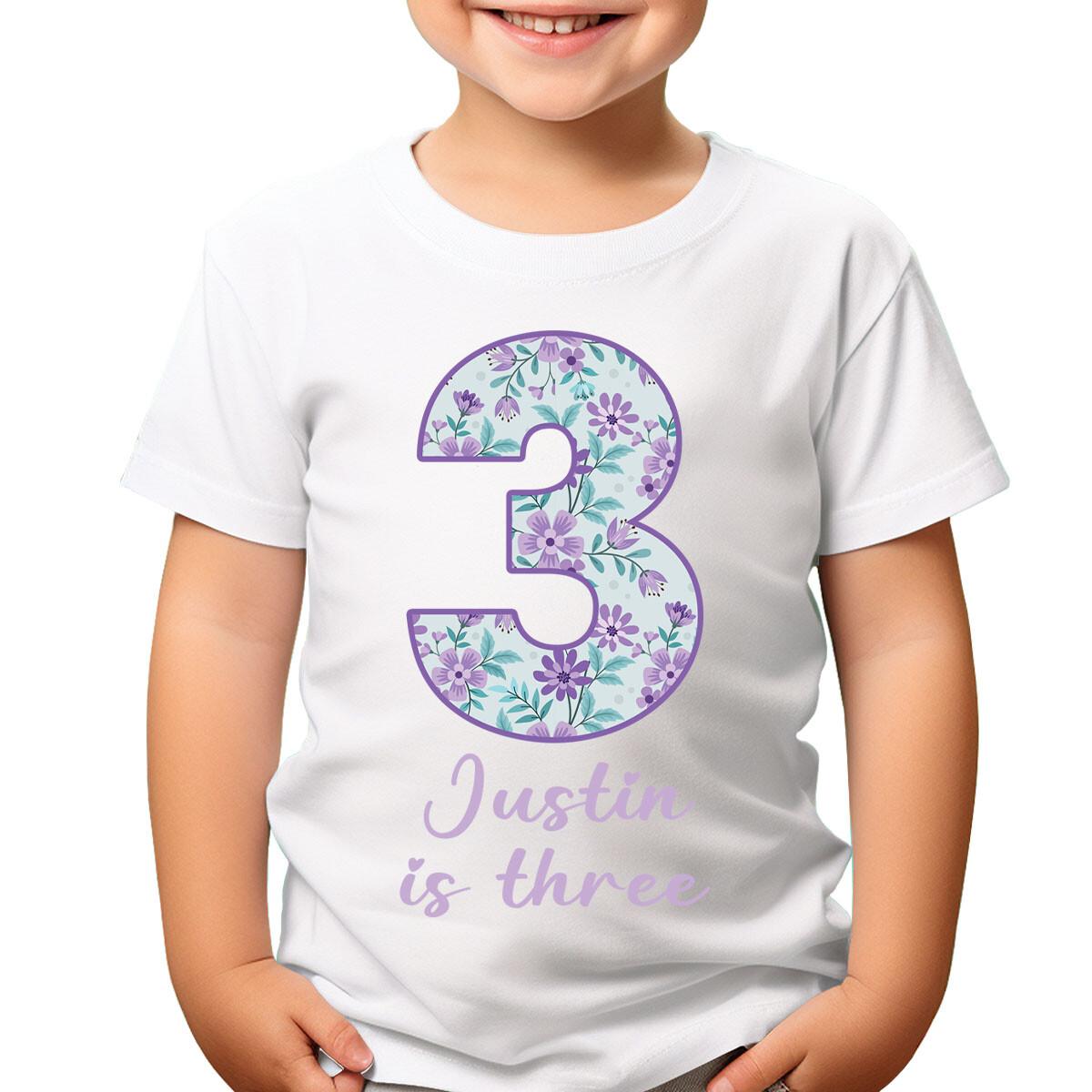 Personalised Floral Number 3 Purple Flowers Custom 3rd Birthday Name Age #TA-195 M