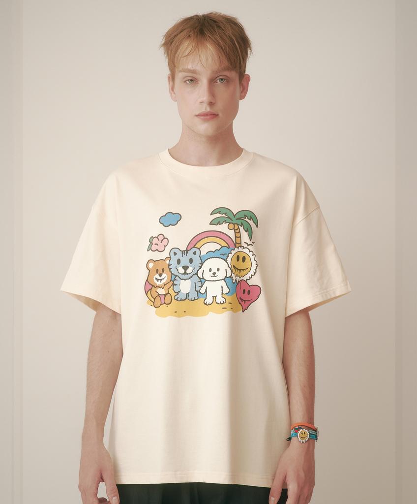 MISTER CHILD Palm Family T-Shirt Cream