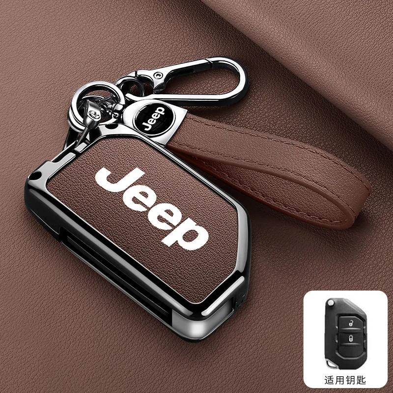 For Jeep 2 3 4 Buttons Metal Leather Car Flip Key Case Cover For Jeep Gladiator JT Sahara JLU Wrangler JL Rubicon 2018 2019 A