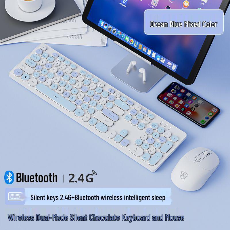 Chocolate Wireless Keyboard & Mouse Set: Cute, Silent, Portable Bluetooth for Office & Laptop Use